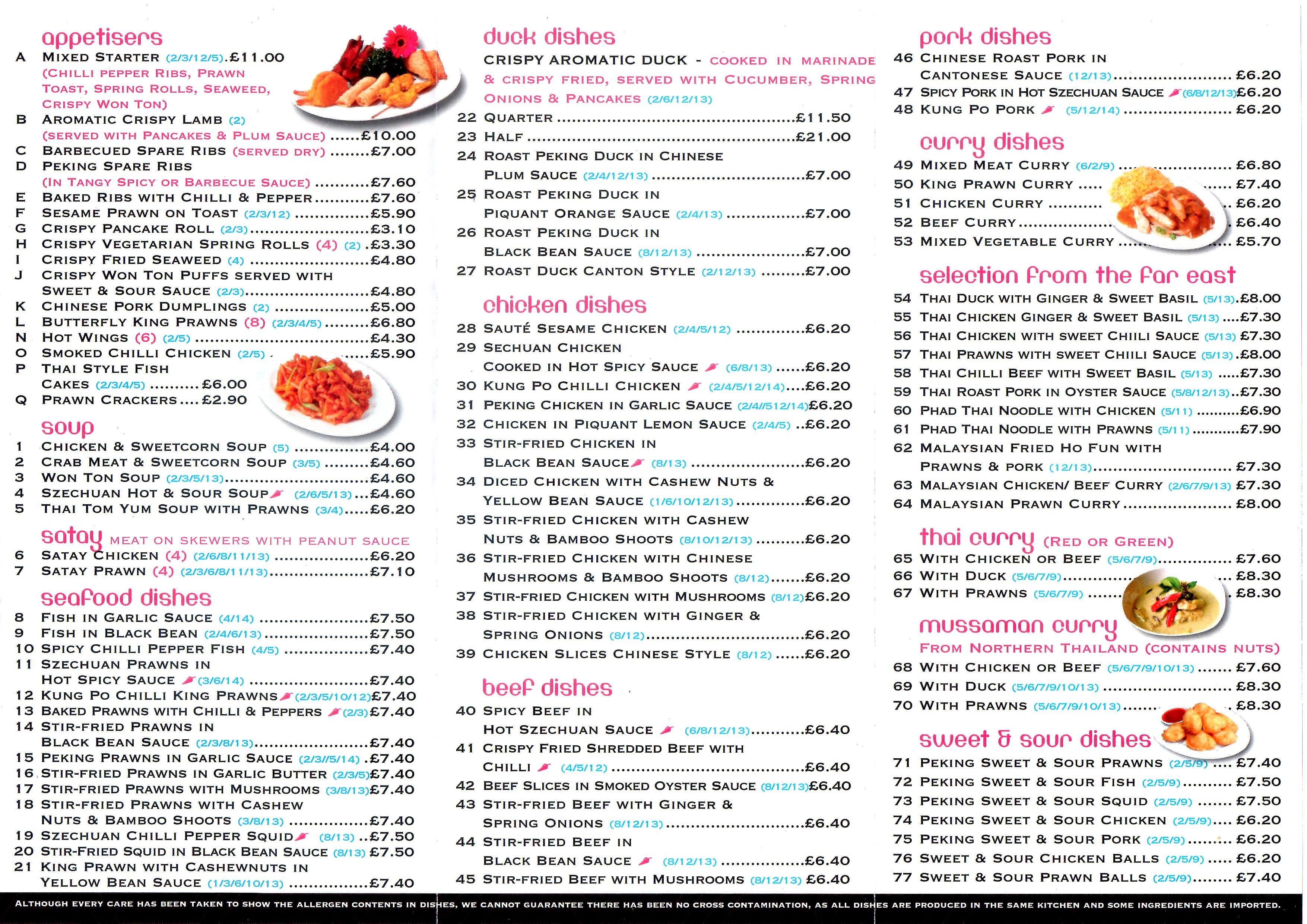 Fusion Thai & Chinese Cuisine Menu